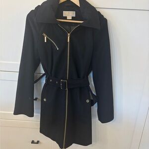 Michael Kors Black Women's Belted Zip Front Coat - size M